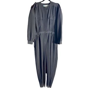 Vintage‎ Chaus Black Long Sleeve Elegant Jumpsuit with Shoulder Pads 80s L